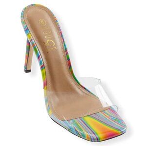 Rouge Helium Women's High Heel Square Slip On Sandals Clear Multicolor Size 9